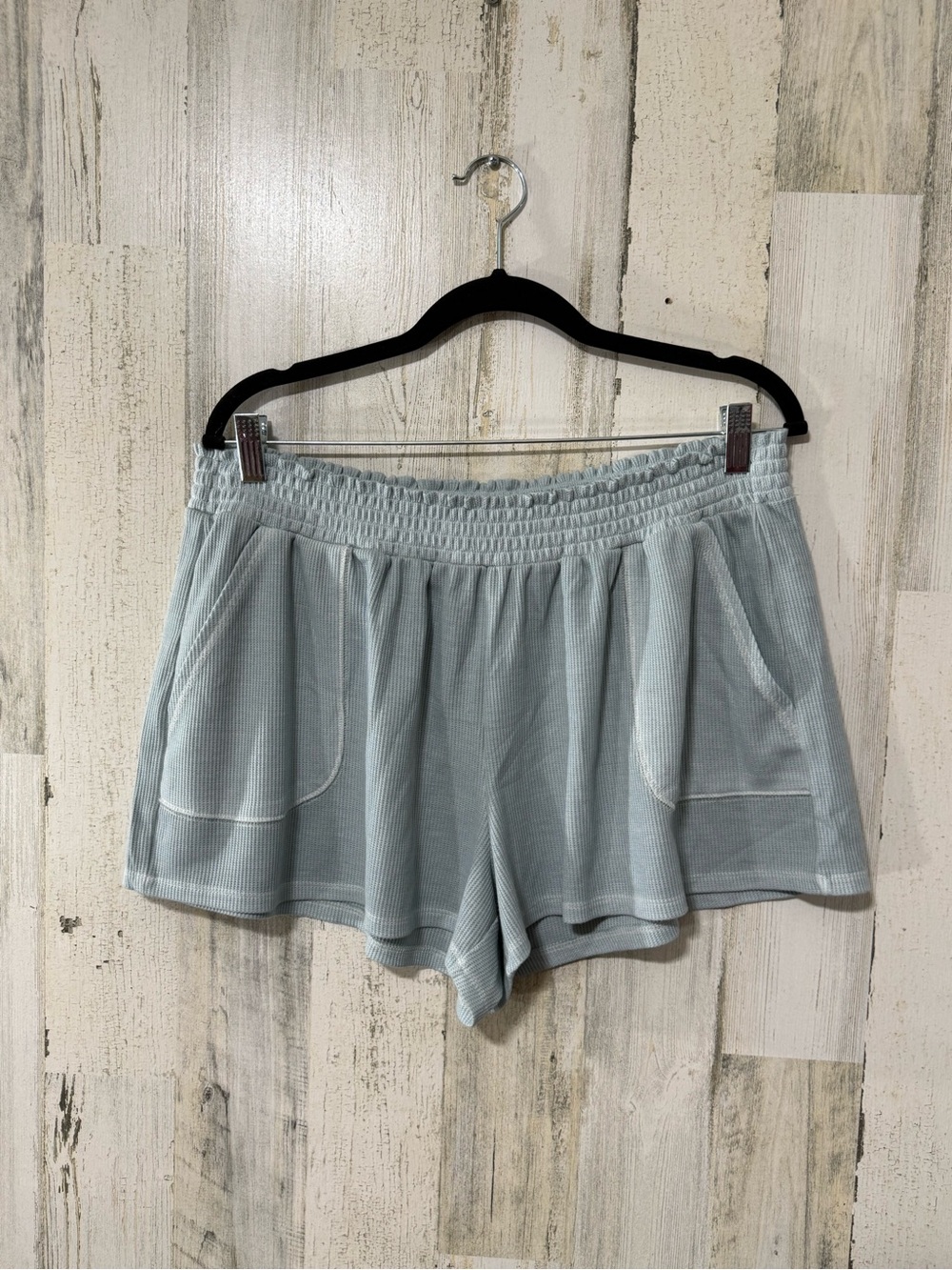 Aeropostale Pale Blue Ribbed Smocked-Waist Athletic Shorts